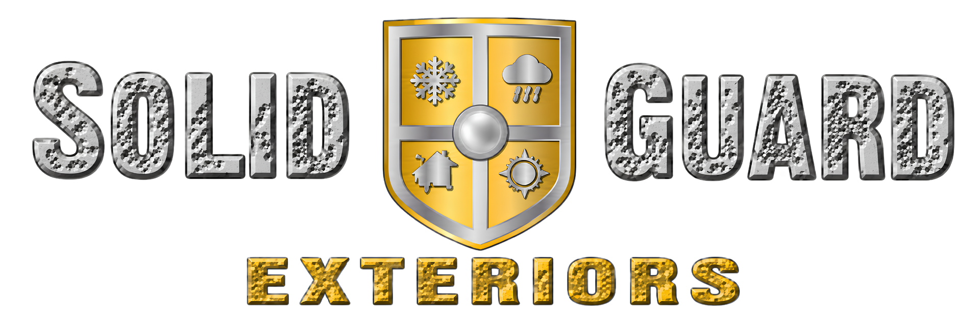 Solid Guard Exteriors logo with gold shield and gray text on white background