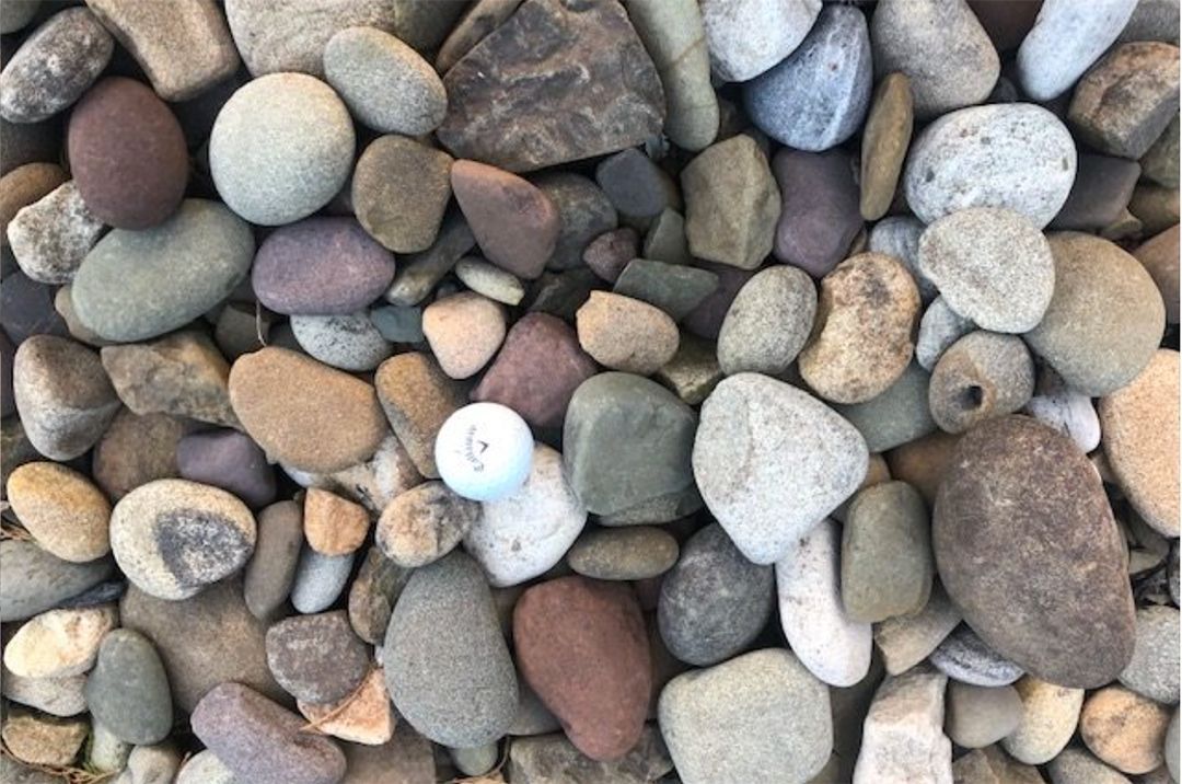 A pile of rocks with a small white object in the middle.