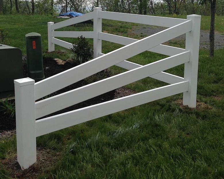 A white fence is sitting in the middle of a grassy field.