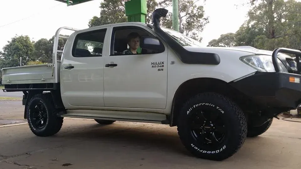 White Toyota Hilux SR — Manjimup, WA — Manjimup Tyre Mart & Auto Electrical Services