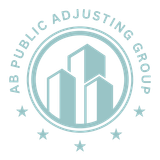 The ab public adjusting group logo is on a black background.