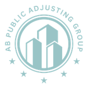 The ab public adjusting group logo is on a black background.