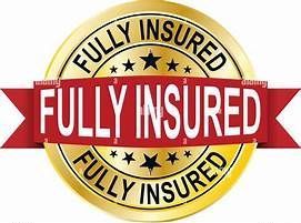 A gold fully insured seal with a red ribbon.