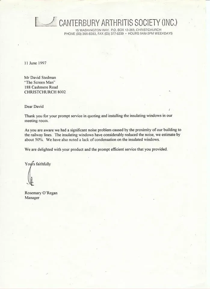 A letter from the canterbury arthritis society is on a white background.