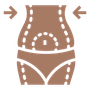 body icon with inward arrows and dashed contour lines, suggesting slimming or compression