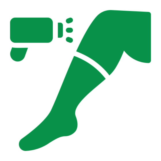 icon of a leg with a protective spray device aimed at the calf