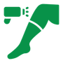 icon of a leg with a protective spray device aimed at the calf