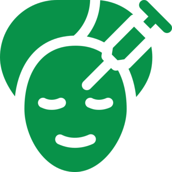 icon of a face with eyes closed and a syringe entering the head