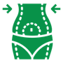 body icon with inward arrows and dashed contour lines, suggesting slimming or compression