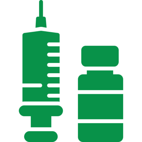 syringe and medicine bottle icons on a white background