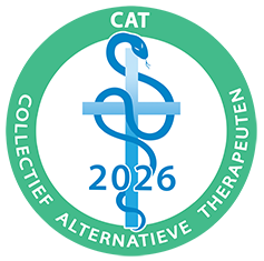 Logo van CAT (Collective Alternative Therapists) met een caduceus boven een kruis en het jaartal 2025.