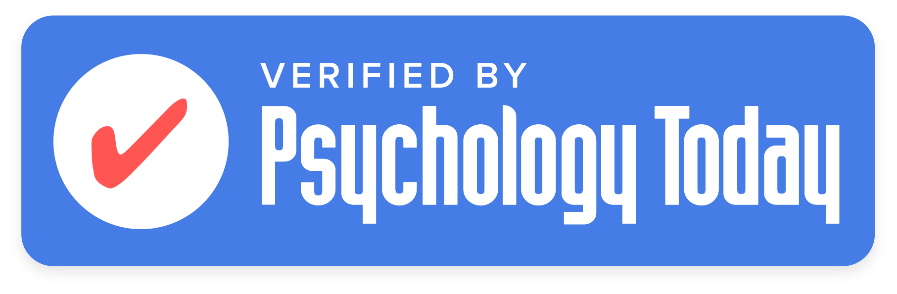 a blue button that says verified by psychology today