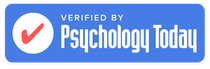 a blue button that says verified by psychology today