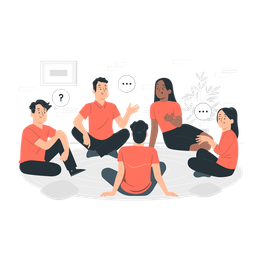 A group of people are sitting in a circle on the floor talking to each other.
