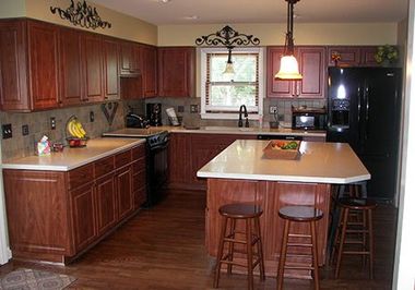 Chandellier in a kitchen