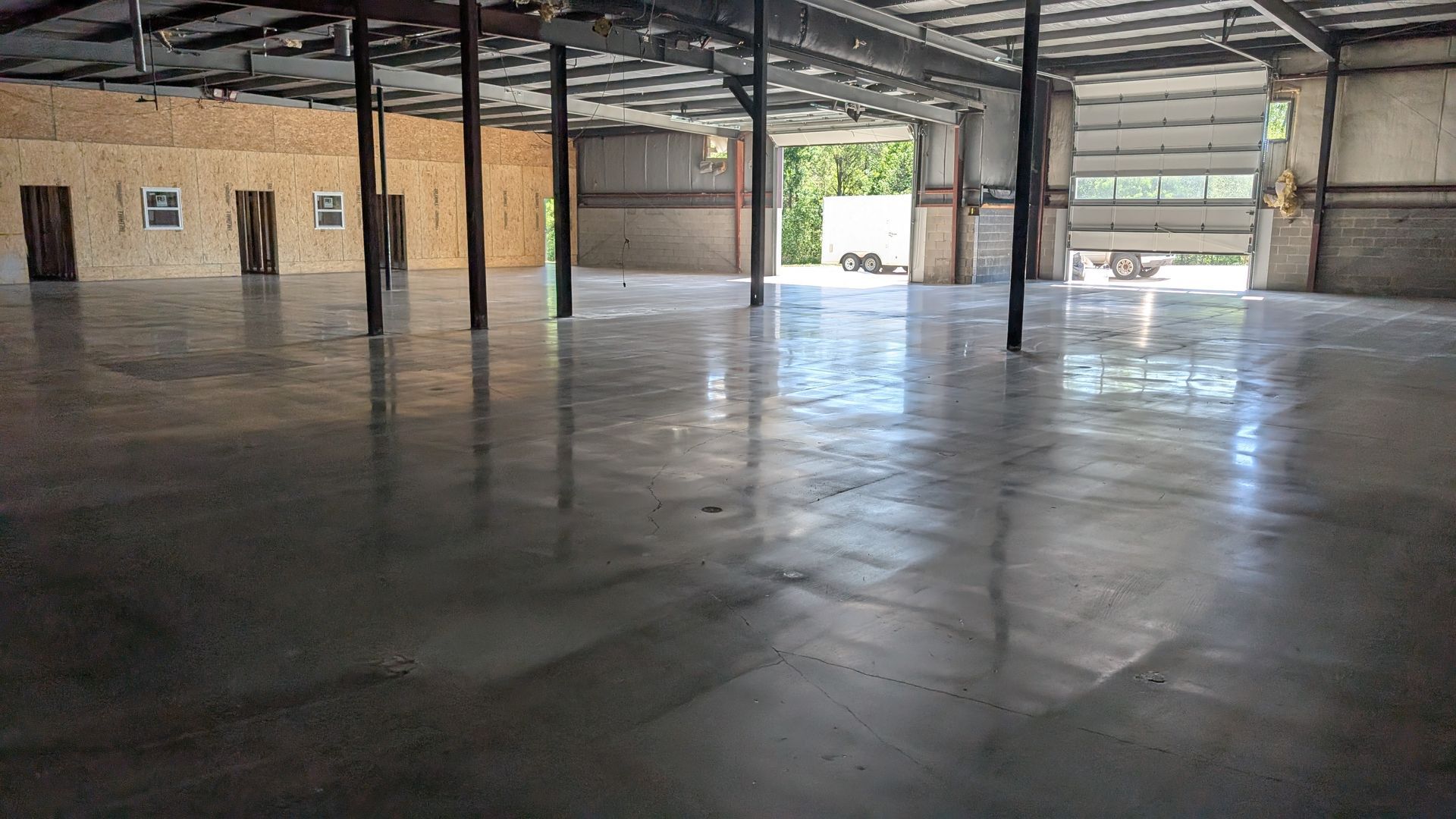 Wide-span interior floor with Hone Guard application installed by Zachary Daniel Concrete in Fairforest, SC.
