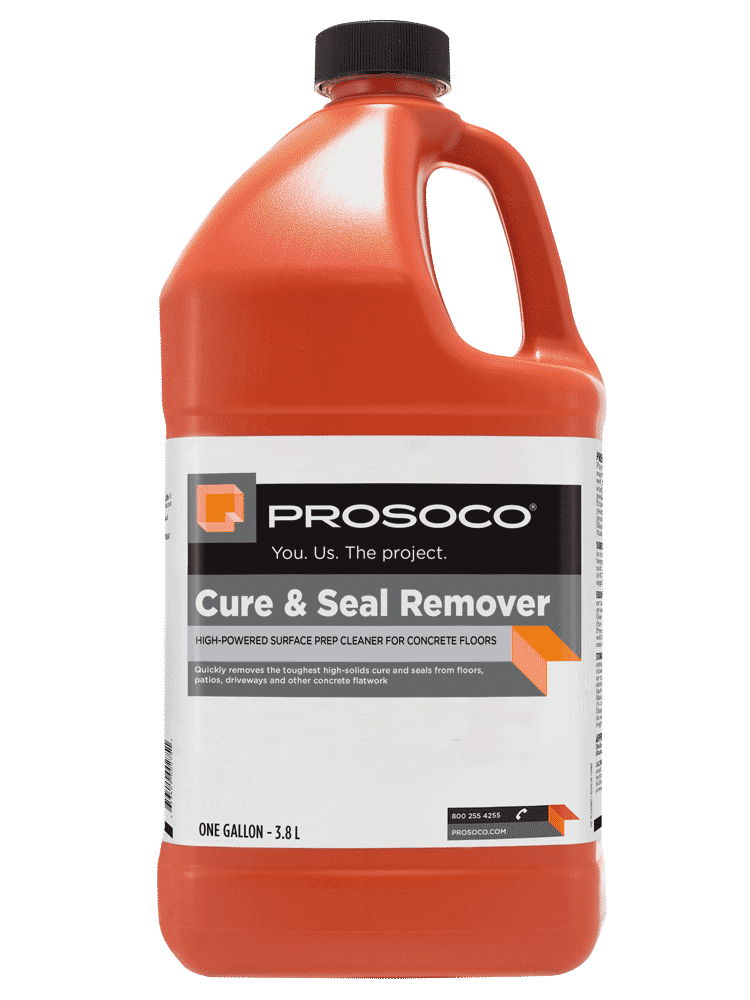 A bottle of prosoco cure & seal remover on a white background