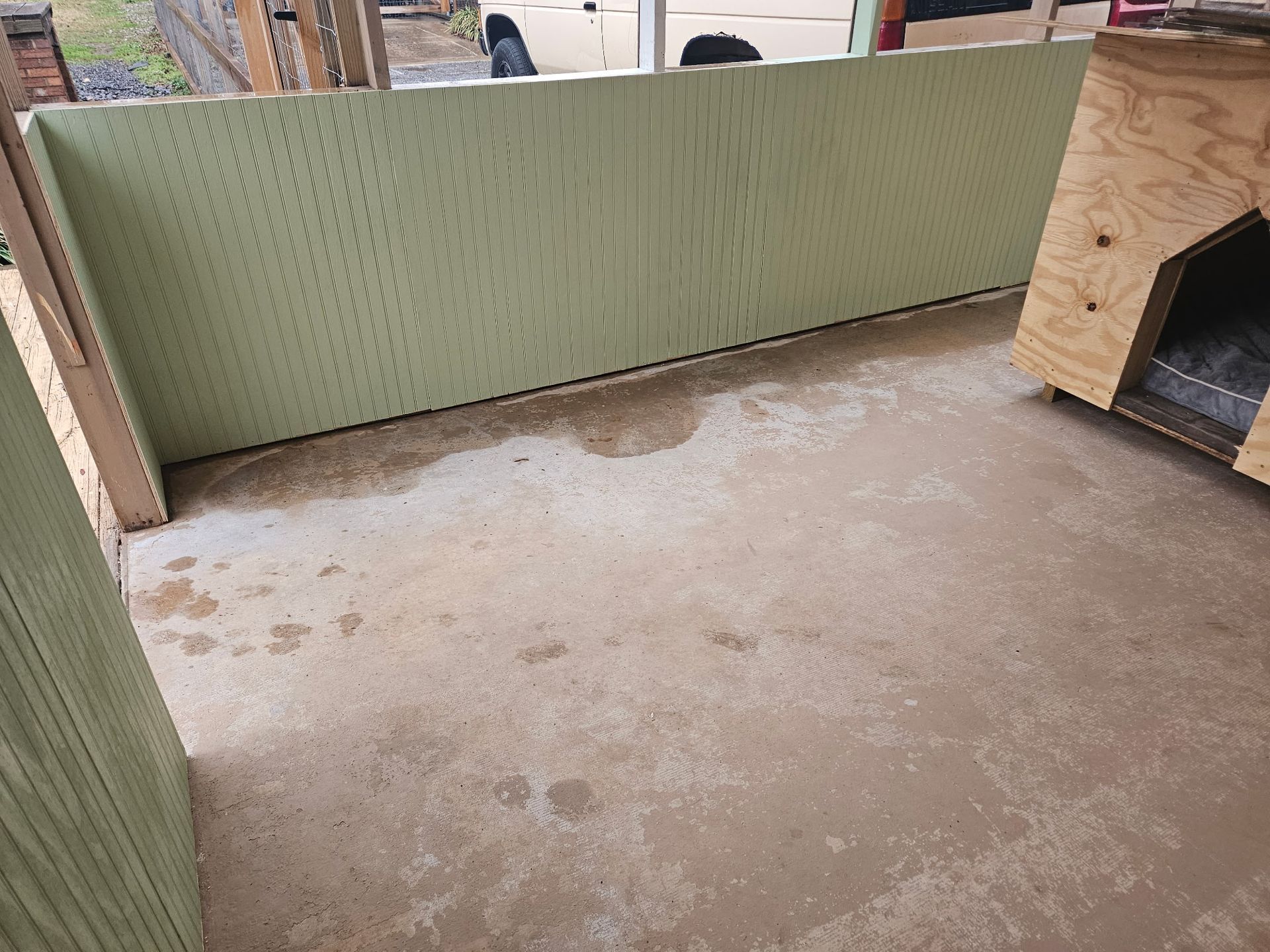 Self-leveling overlay poured on subflooring area installed by Zachary Daniel Concrete in Easley, SC.