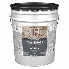 A bucket of clarishield wet look paint on a white background.