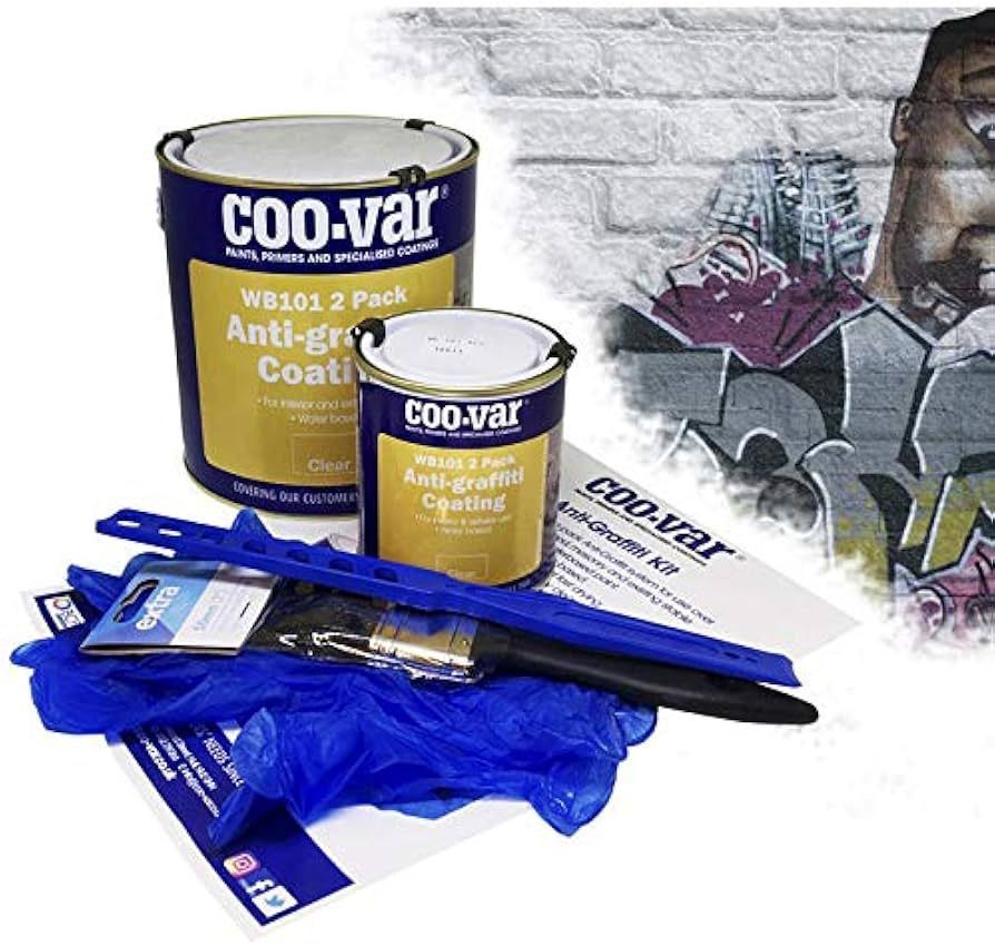 A can of coovar paint sits next to a brush and gloves