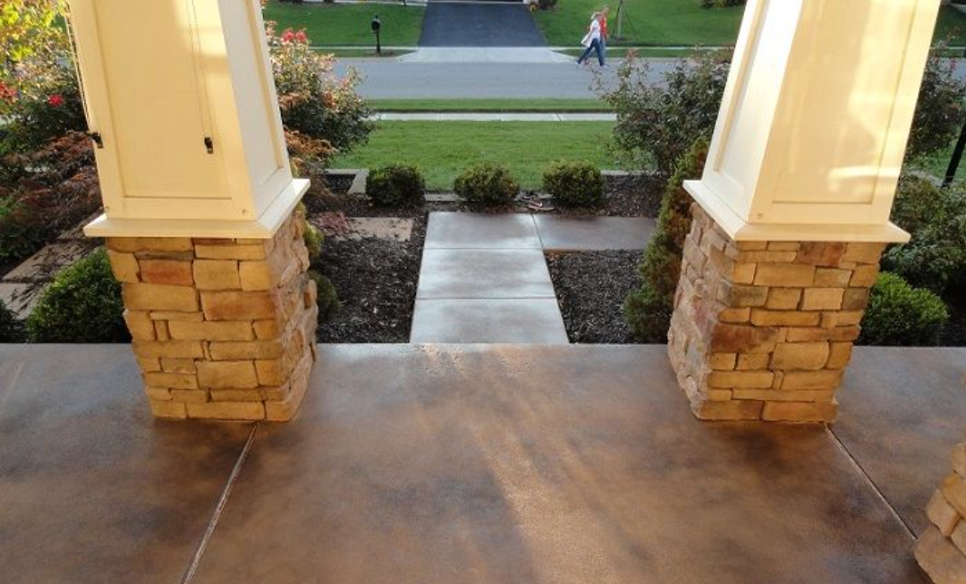 stained concrete patio and walkway.  
