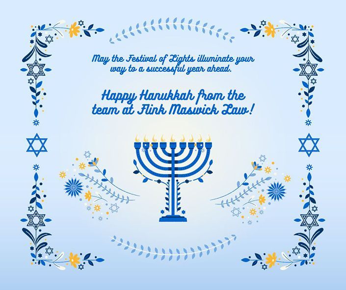 Menorah and other holiday symbols on a blue background