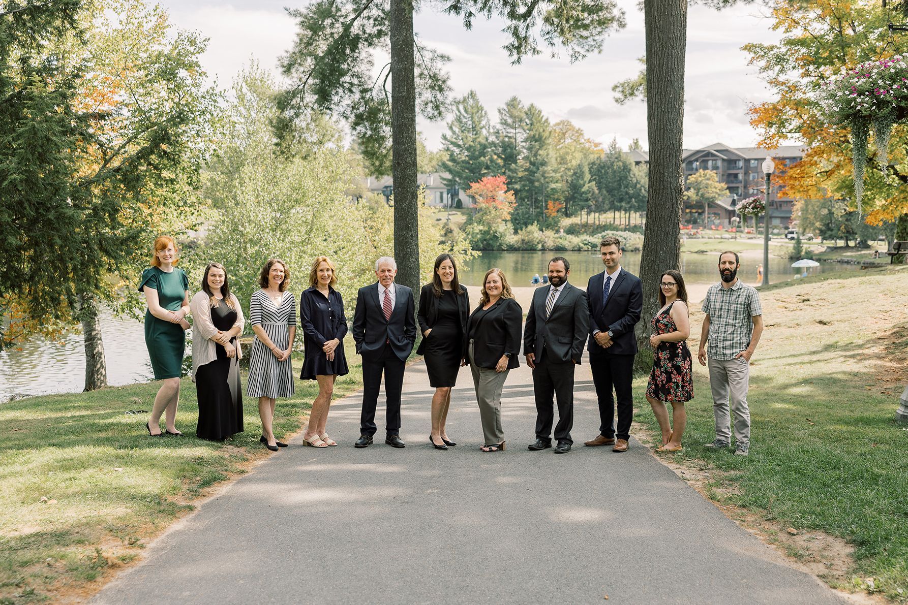 The Flink Maswick Law team in front of Mirror Lake, Lake Placid, NY.