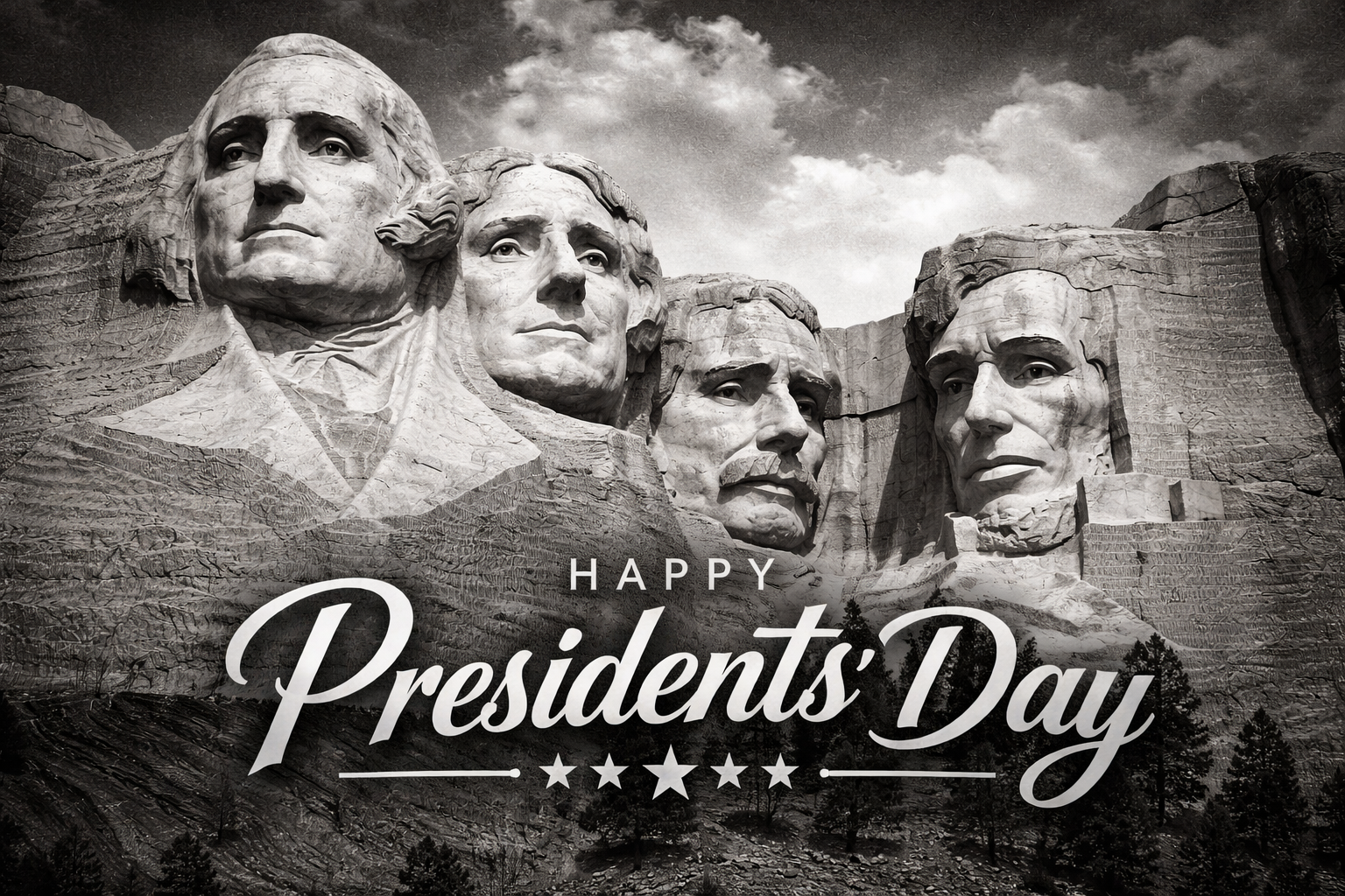 Mount Rushmore image with Happy Presidents Day in textg