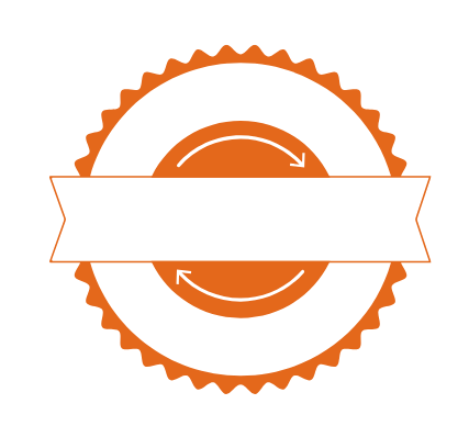 Um círculo laranja com uma fita branca ao redor