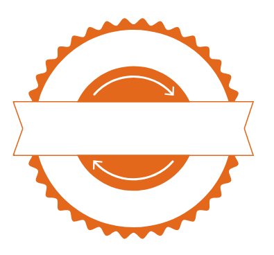 Um círculo laranja com uma fita branca ao redor