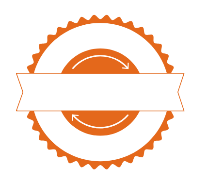 Um círculo laranja e branco com uma fita branca ao redor.