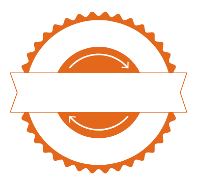 Um círculo laranja com uma fita branca no meio