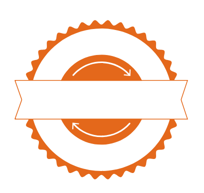 Um círculo laranja com uma fita branca ao redor