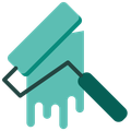 An icon of a paint roller with paint dripping out of it.