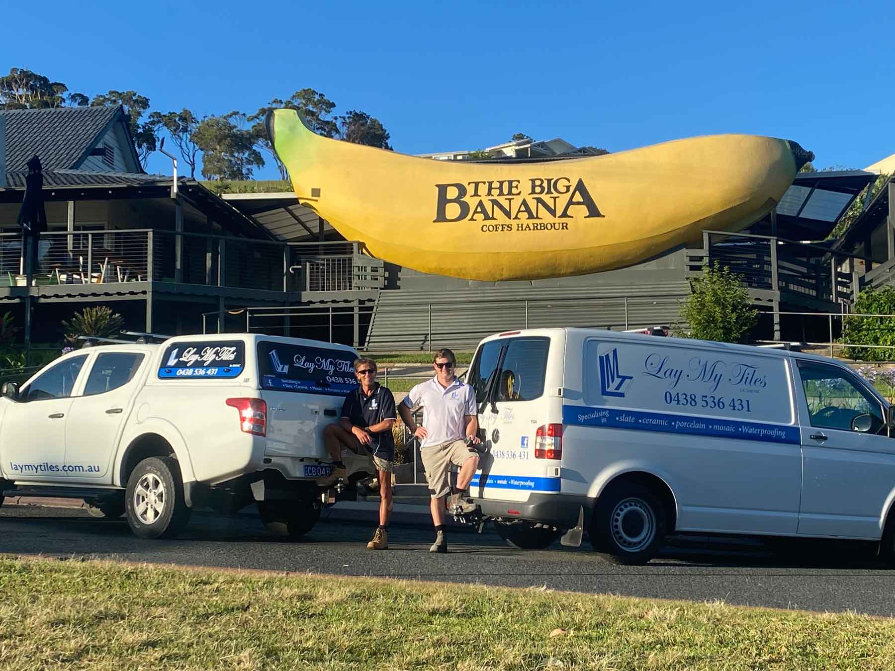 Workers Beside Their Van — Tiling and Waterproofing in Coffs Harbour, NSW