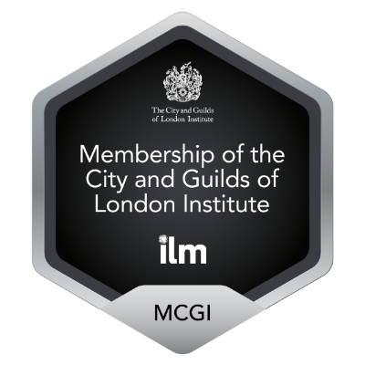 Badge: Membership of the City and Guilds of London Institute with logo, silver and black.