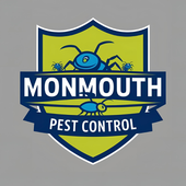 A logo for monmouth pest control with a no bug in a circle.