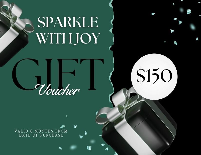 Gift voucher with $150 value. Text reads 