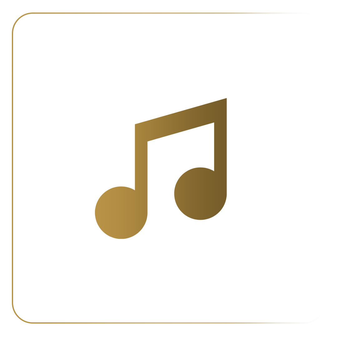 Ícone de nota musical dourada em um quadrado branco. Othon