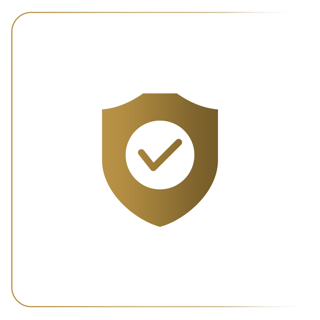 Ícone de escudo dourado com uma marca de seleção, simbolizando segurança. Othon