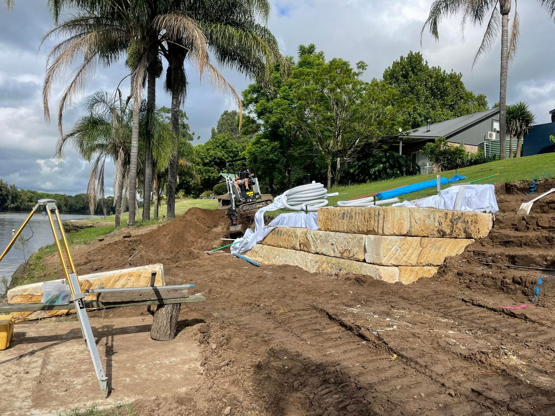 Construction of A Sandstone Block Retaining Wall — One Group Industries Pty Ltd in Bathurst, NSW