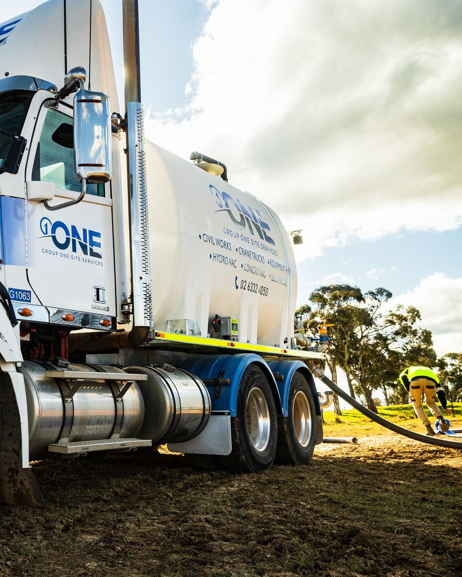 A White Water Truck Parked on Dirt — One Group Industries Pty Ltd in Bathurst, NSW