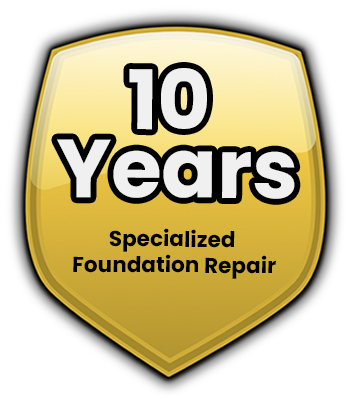 a sticker that says 28 years professional general construction experience and 10 years specialized foundation repair and waterproofing