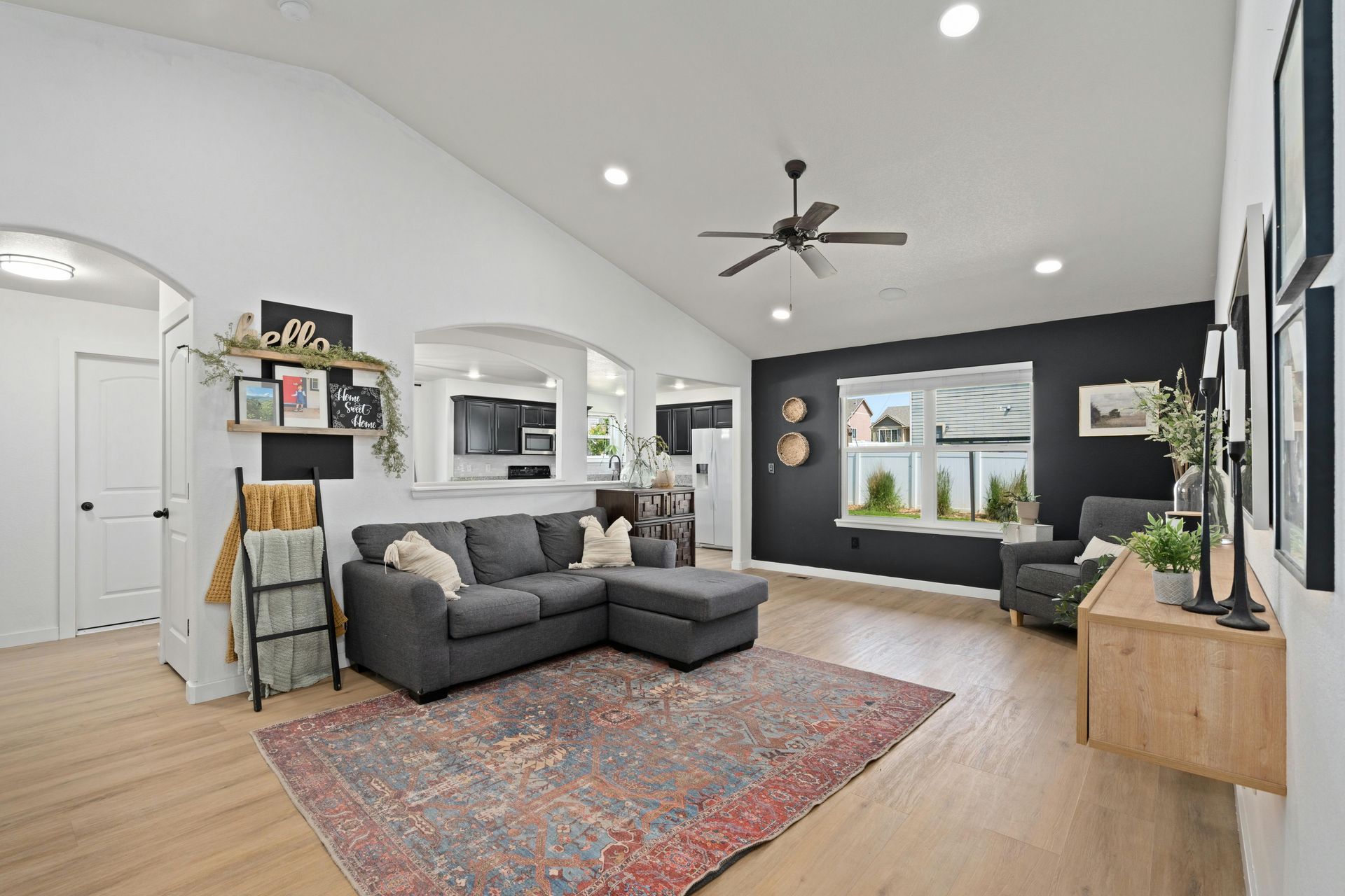 Cozy, finished basement in Noblesville, IN, showcasing a modern living space.