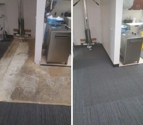 Before and after gray carpet installation — Tempe, AZ — McFarland and Son