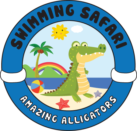 A logo for swimming safari amazing alligators
