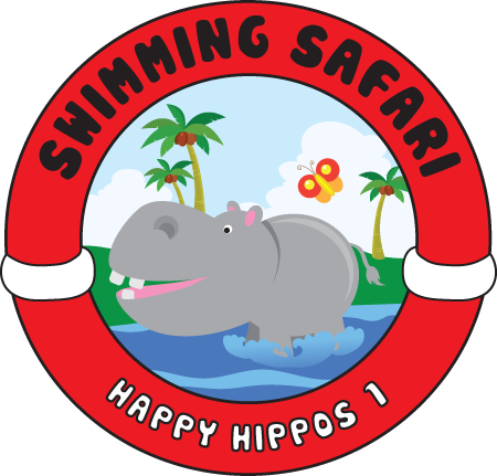 A logo for swimming safari happy hippos 1