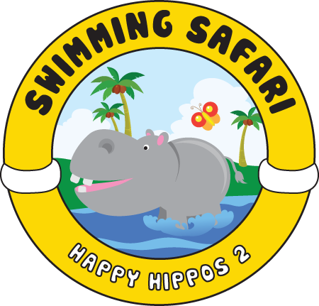 A logo for swimming safari happy hippos 2