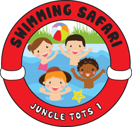 A logo for swimming safari jungle tots 1