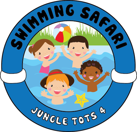 A logo for shimmering safari jungle tots and swimming safari